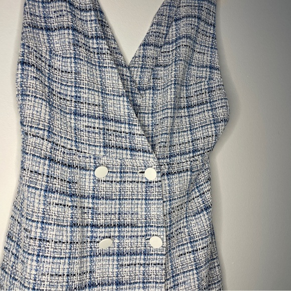 ZARA Blue Tweed Double Breasted Mini Dress Size M | Blogger Favourite - Picture 10 of 12